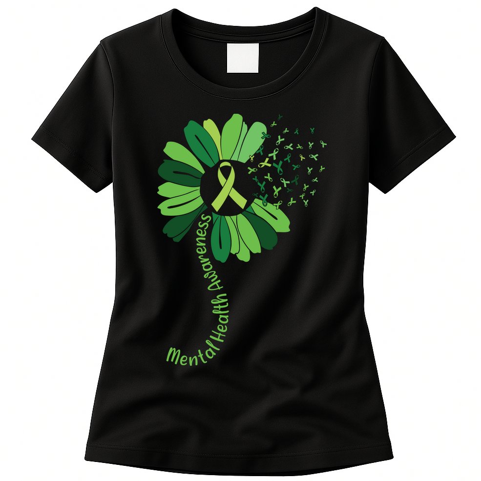 Green Flower Mental Health Awareness Womens T-Shirt