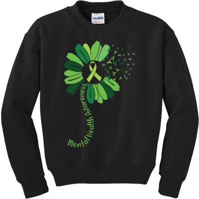 Green Flower Mental Health Awareness Kids Sweatshirt