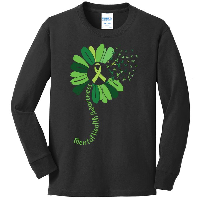 Green Flower Mental Health Awareness Kids Long Sleeve Shirt