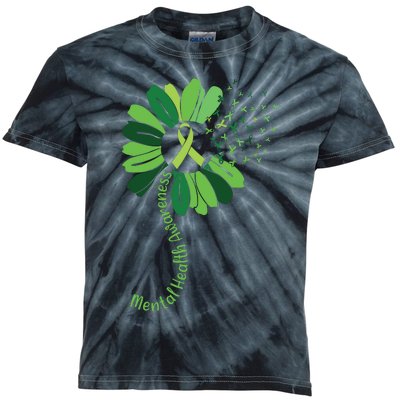 Green Flower Mental Health Awareness Kids Tie-Dye T-Shirt