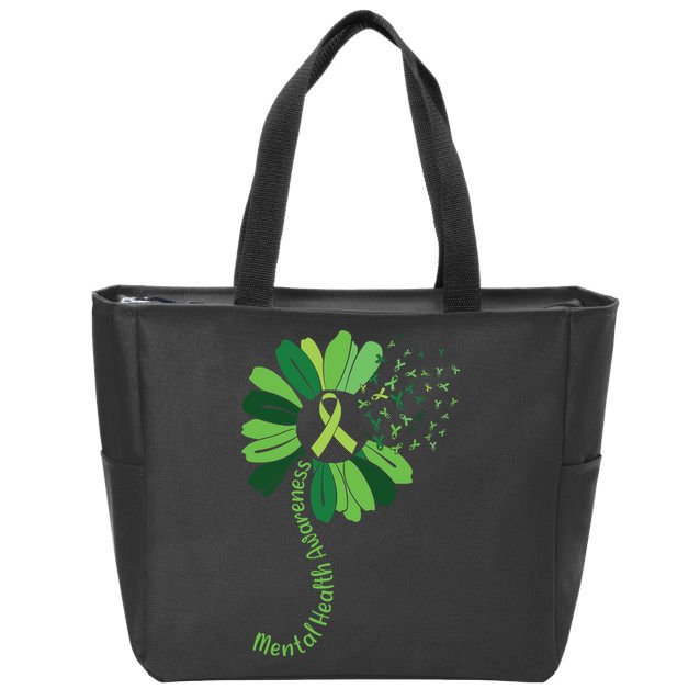 Green Flower Mental Health Awareness Zip Tote Bag