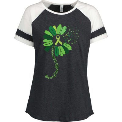 Green Flower Mental Health Awareness Enza Ladies Jersey Colorblock Tee