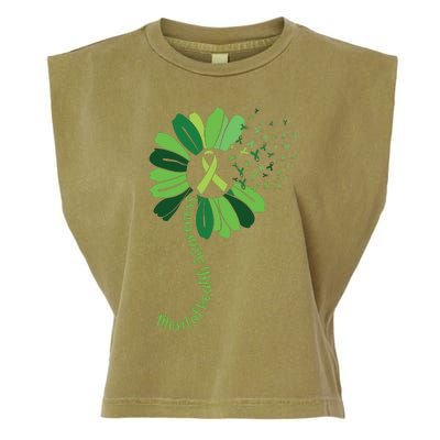 Green Flower Mental Health Awareness Garment-Dyed Women's Muscle Tee