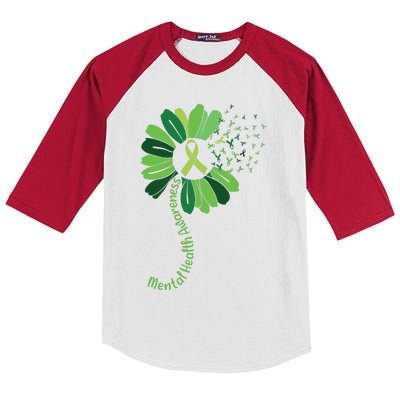 Green Flower Mental Health Awareness Kids Colorblock Raglan Jersey