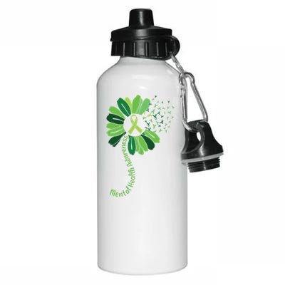 Green Flower Mental Health Awareness Aluminum Water Bottle