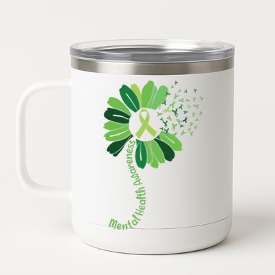 Green Flower Mental Health Awareness 12 oz Stainless Steel Tumbler Cup