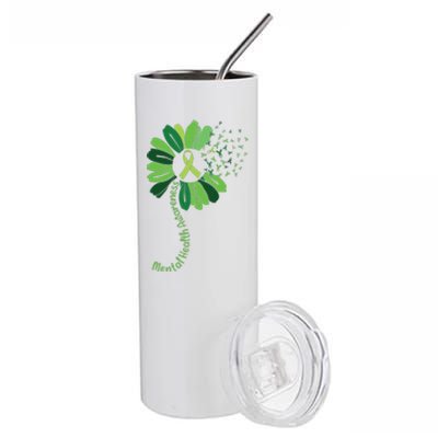 Green Flower Mental Health Awareness Stainless Steel Tumbler