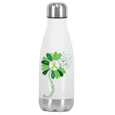 Green Flower Mental Health Awareness Stainless Steel Insulated Water Bottle