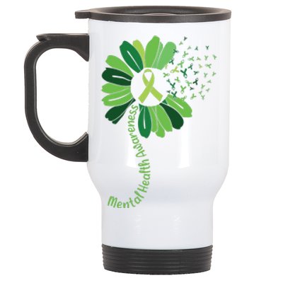 Green Flower Mental Health Awareness Stainless Steel Travel Mug