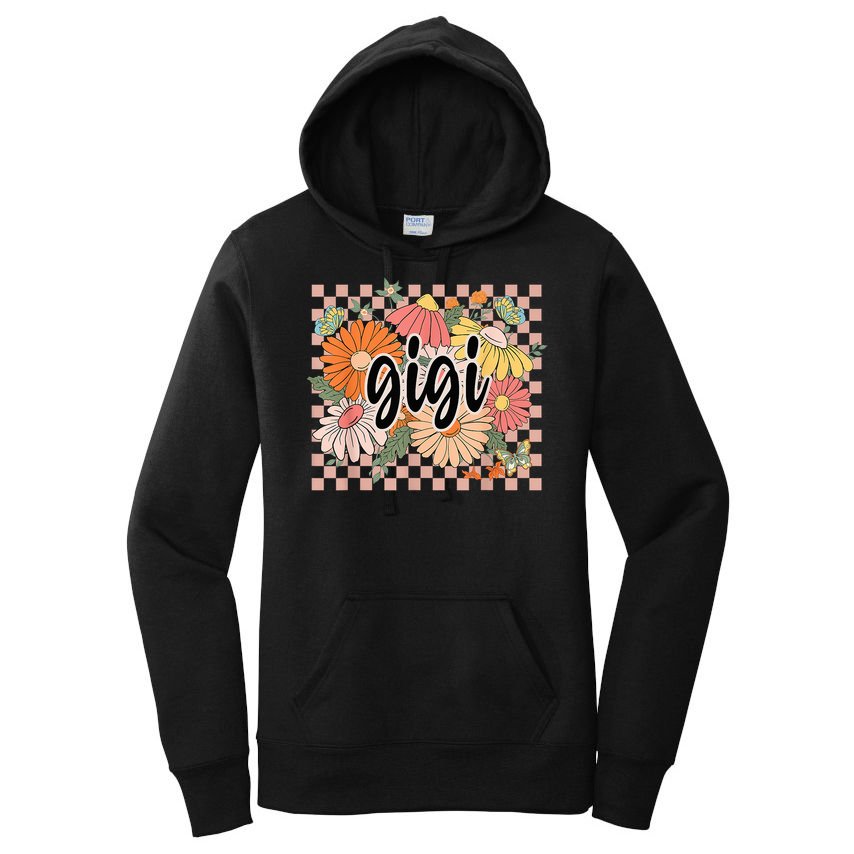 Gigi Floral Mother'S Day Wildflower Girl Checkered Women's Pullover Hoodie
