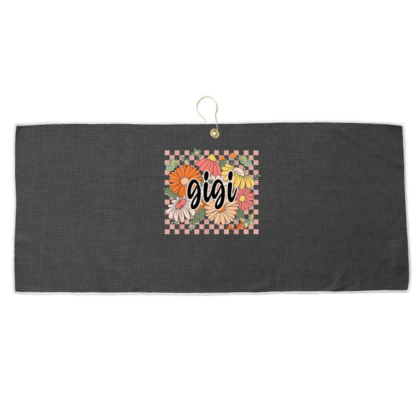 Gigi Floral Mother'S Day Wildflower Girl Checkered Large Microfiber Waffle Golf Towel