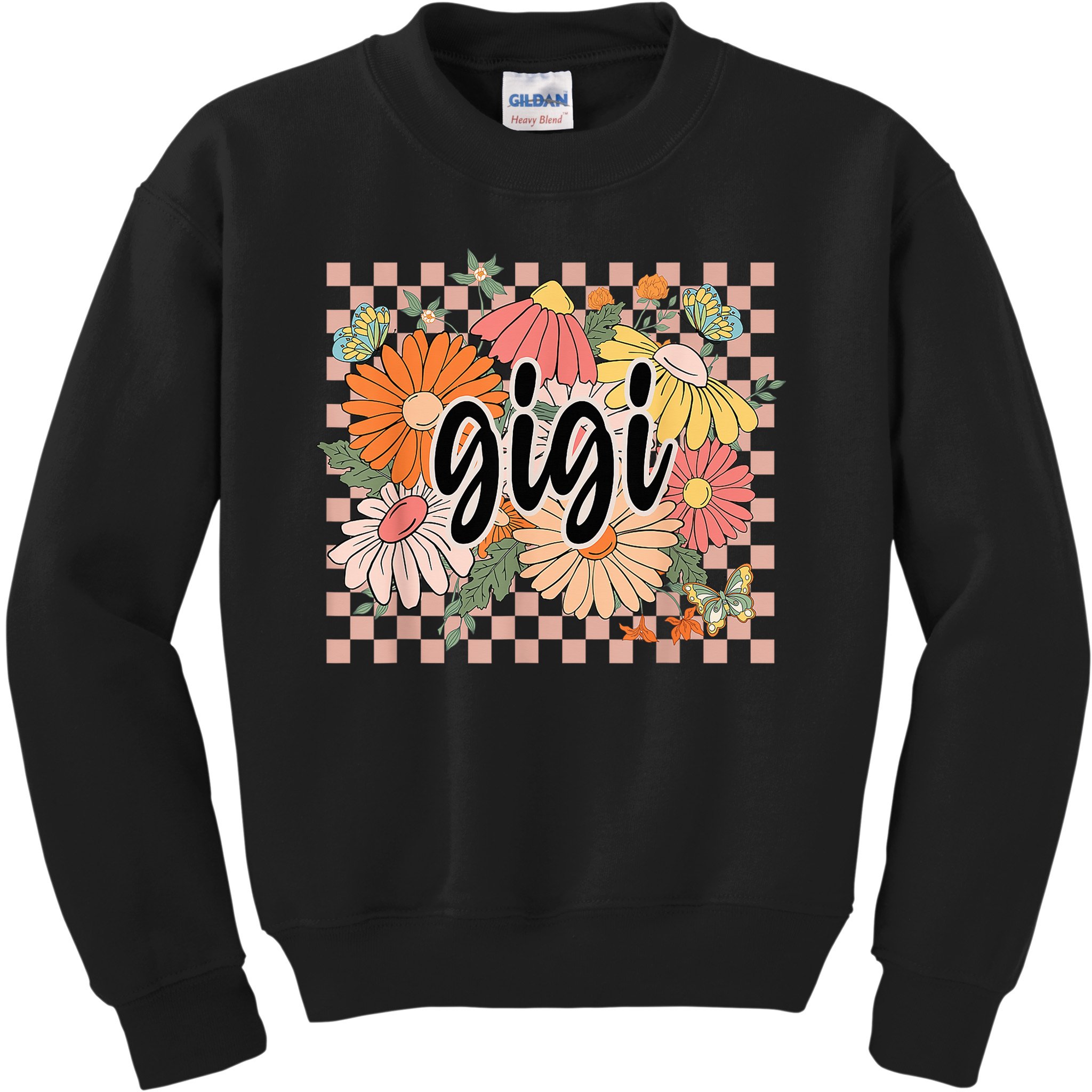 Gigi Floral Mother'S Day Wildflower Girl Checkered Kids Sweatshirt