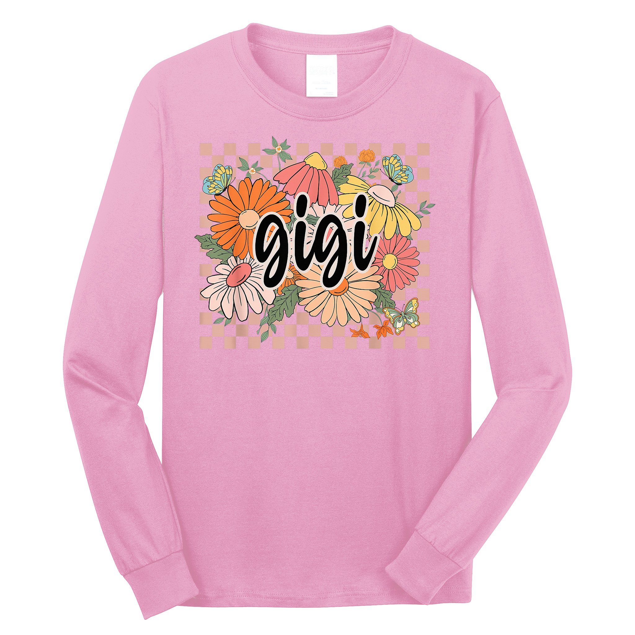 Gigi Floral Mother'S Day Wildflower Girl Checkered Long Sleeve Shirt