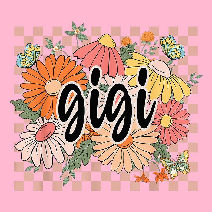Gigi Floral Mother'S Day Wildflower Girl Checkered Women's V-Neck T-Shirt