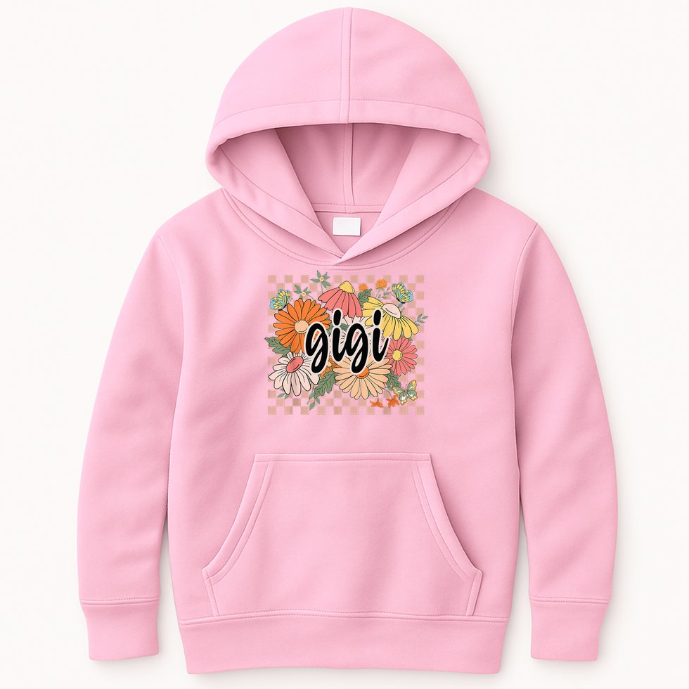 Gigi Floral Mother'S Day Wildflower Girl Checkered Kids Hoodie