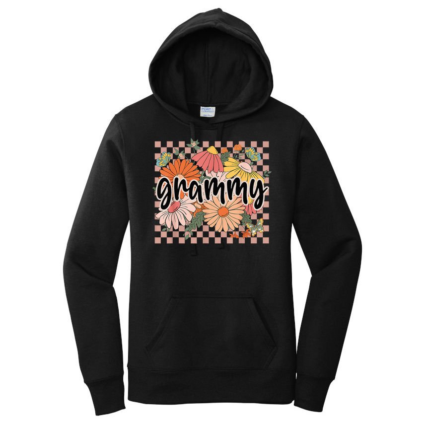 Grammy Floral Mother'S Day Wildflower Girl Checkered Women's Pullover Hoodie