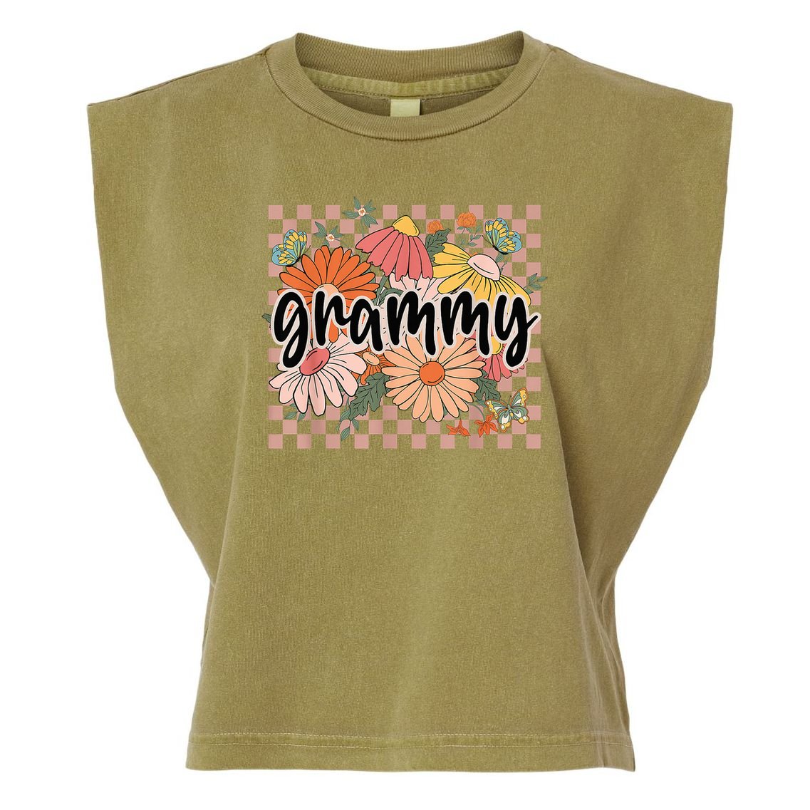 Grammy Floral Mother'S Day Wildflower Girl Checkered Garment-Dyed Women's Muscle Tee