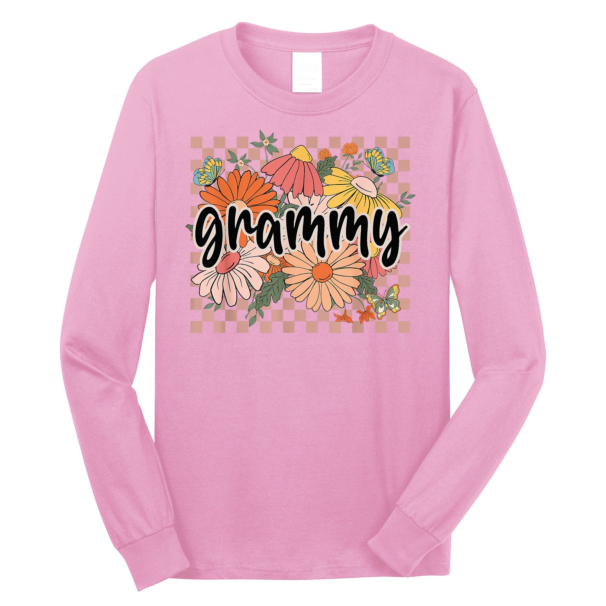 Grammy Floral Mother'S Day Wildflower Girl Checkered Long Sleeve Shirt