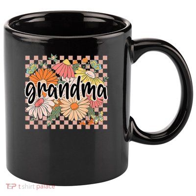 Grandma Floral Mother'S Day Wildflower Girl Checkered 11oz C Handle Ceramic Mug