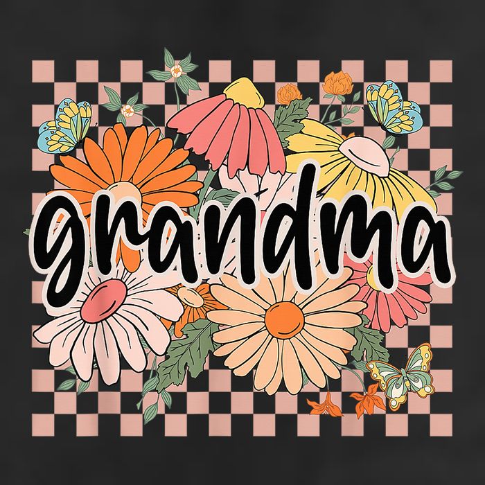 Grandma Floral Mother'S Day Wildflower Girl Checkered Beanie