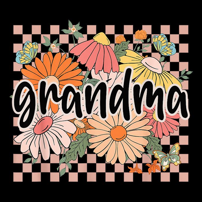 Grandma Floral Mother'S Day Wildflower Girl Checkered Drawstring Bag