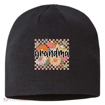 Grandma Floral Mother'S Day Wildflower Girl Checkered Sustainable Beanie