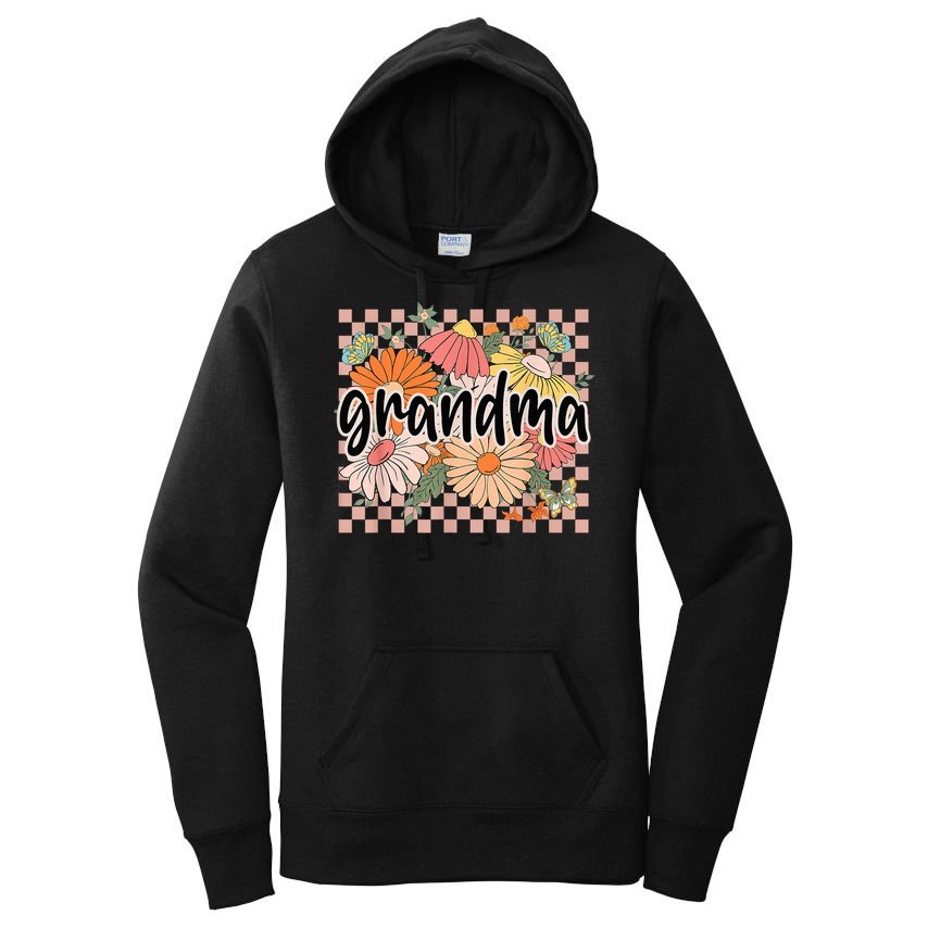 Grandma Floral Mother'S Day Wildflower Girl Checkered Women's Pullover Hoodie