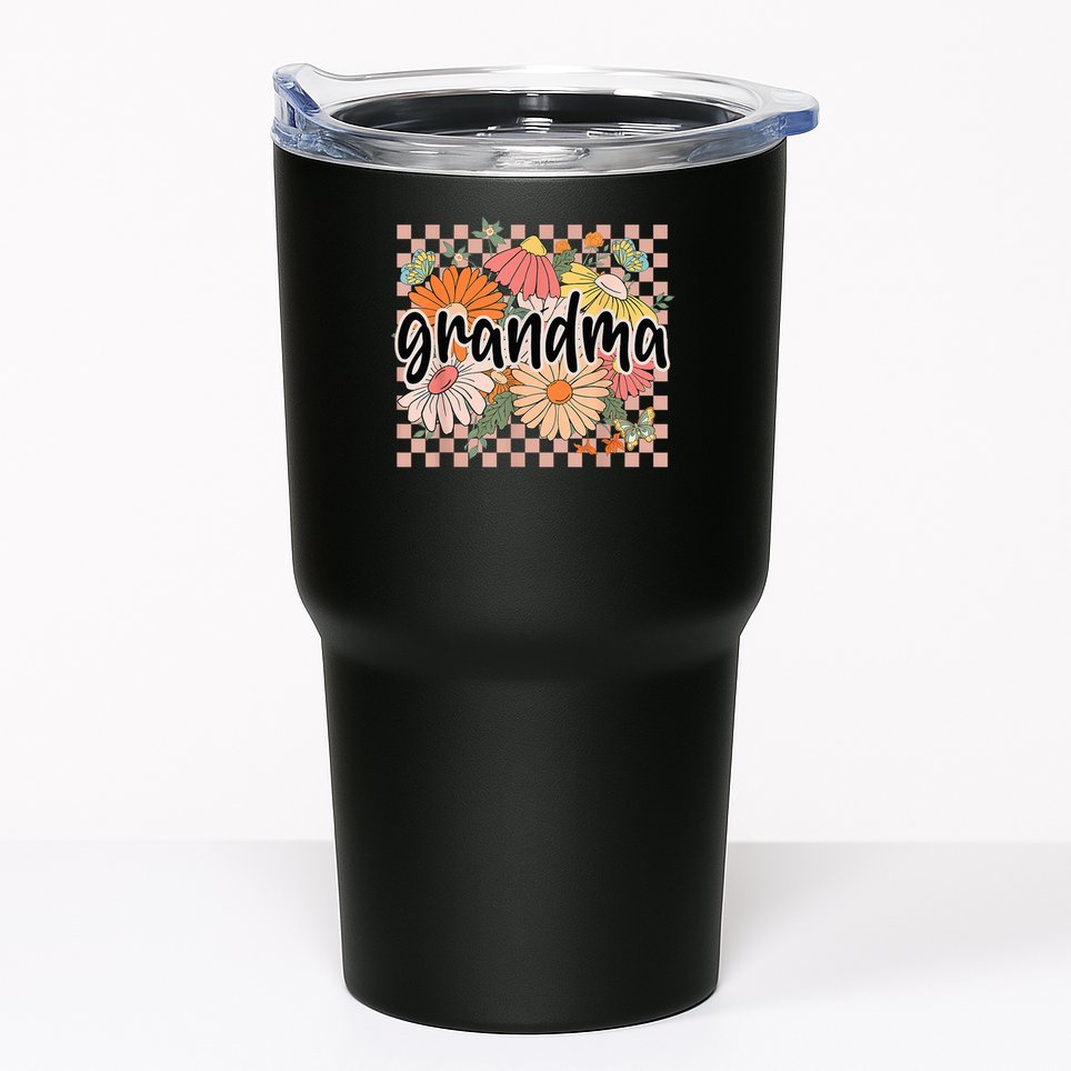 Grandma Floral Mother'S Day Wildflower Girl Checkered Tumbler