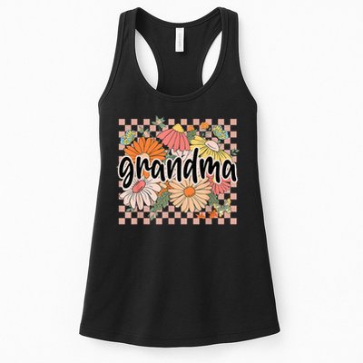 Grandma Floral Mother'S Day Wildflower Girl Checkered Womens Tank Top