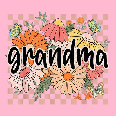 Grandma Floral Mother'S Day Wildflower Girl Checkered T-Shirt