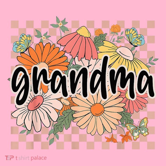Grandma Floral Mother'S Day Wildflower Girl Checkered T-Shirt