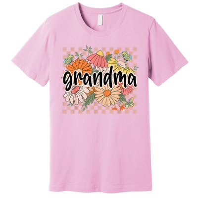 Grandma Floral Mother'S Day Wildflower Girl Checkered Premium T-Shirt