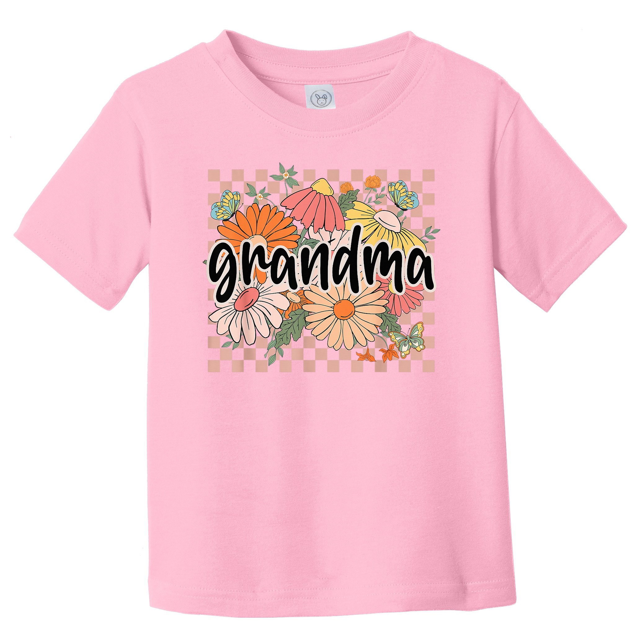 Grandma Floral Mother'S Day Wildflower Girl Checkered Toddler T-Shirt