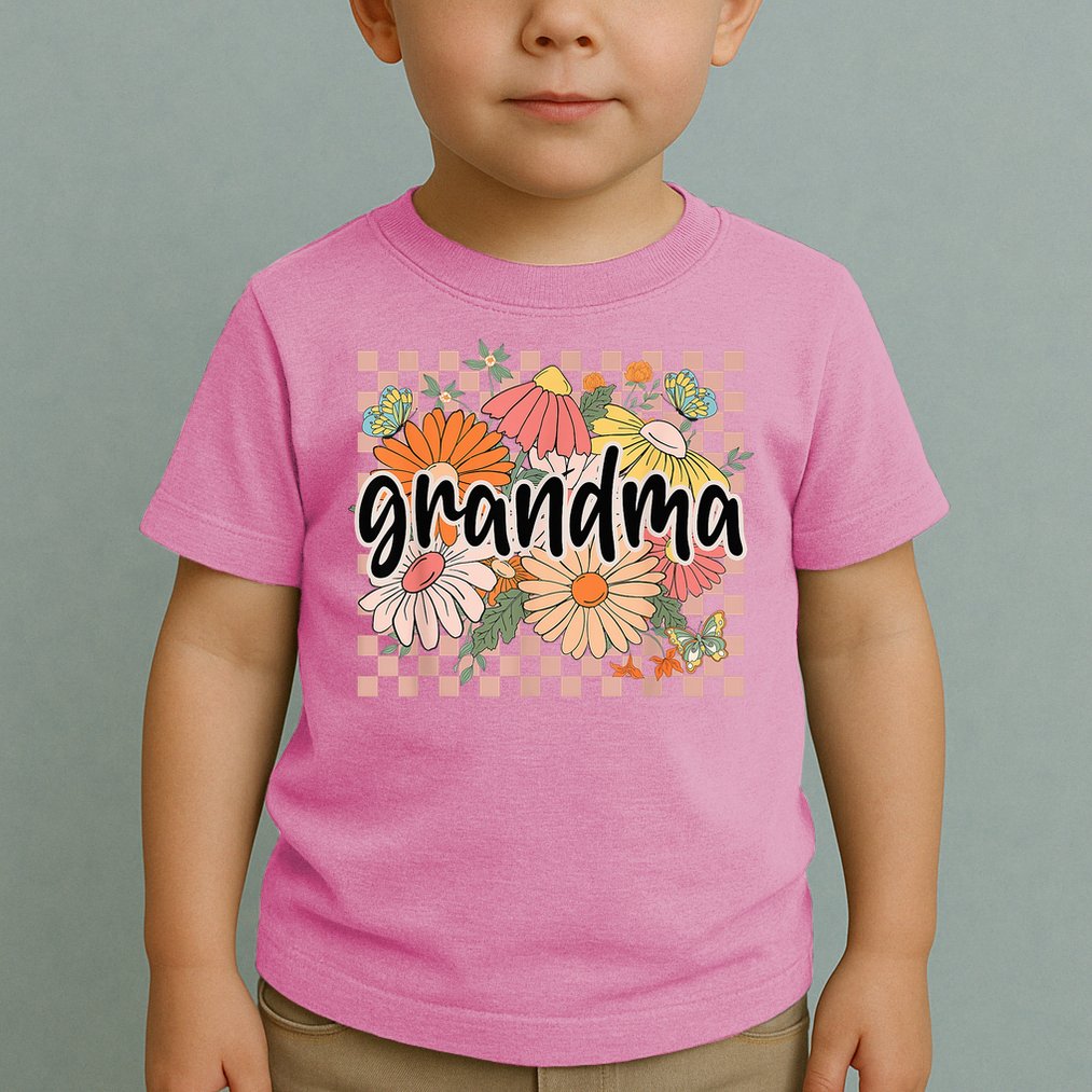 Grandma Floral Mother'S Day Wildflower Girl Checkered Toddler T-Shirt