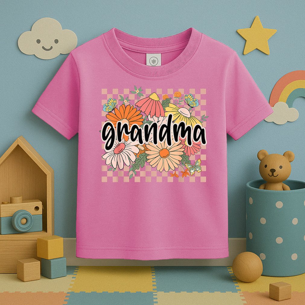 Grandma Floral Mother'S Day Wildflower Girl Checkered Toddler T-Shirt