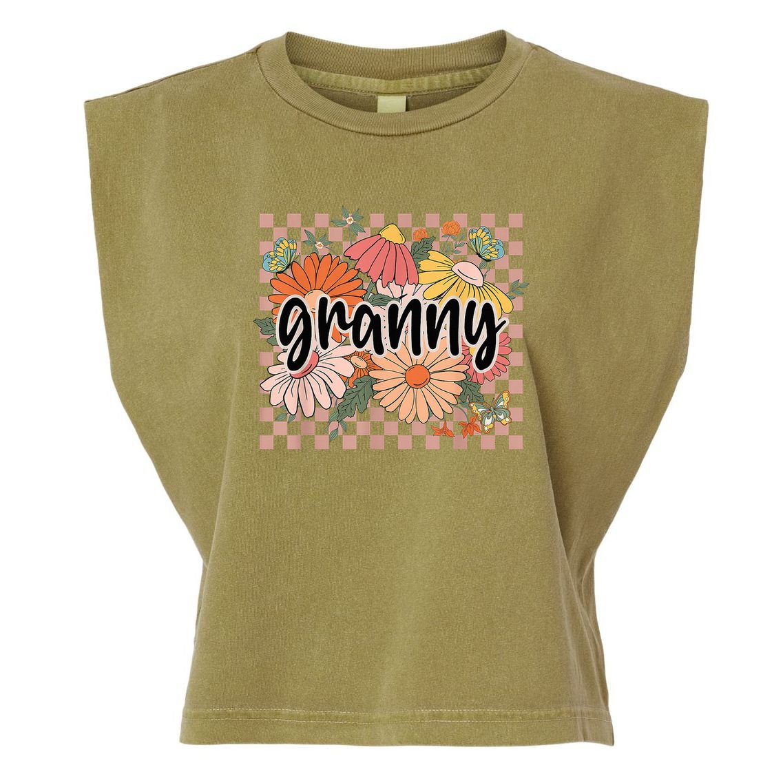 Granny Floral Mother'S Day Wildflower Girl Checkered Garment-Dyed Women's Muscle Tee