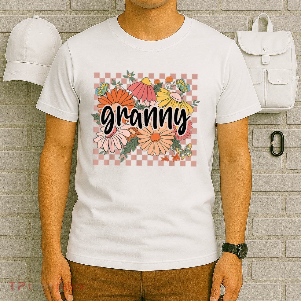 Granny Floral Mother'S Day Wildflower Girl Checkered T-Shirt