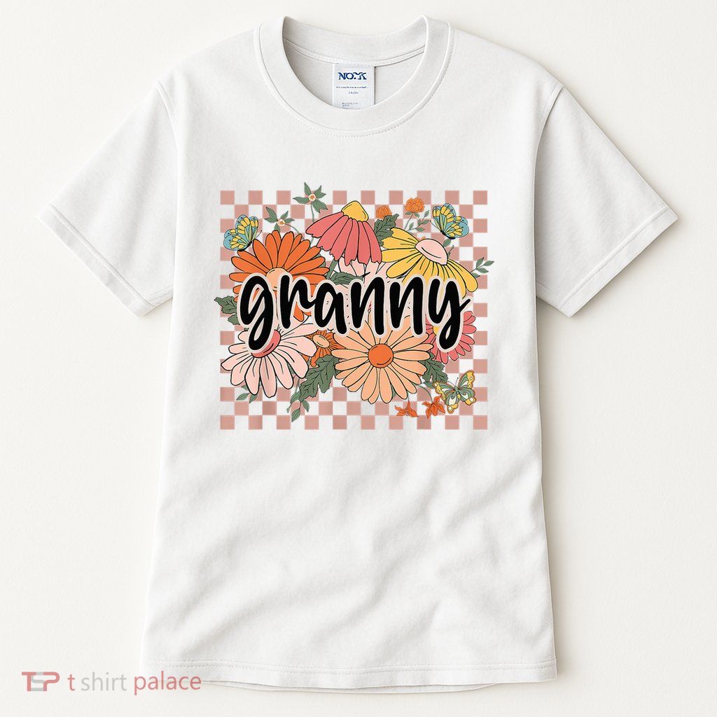 Granny Floral Mother'S Day Wildflower Girl Checkered Tall T-Shirt