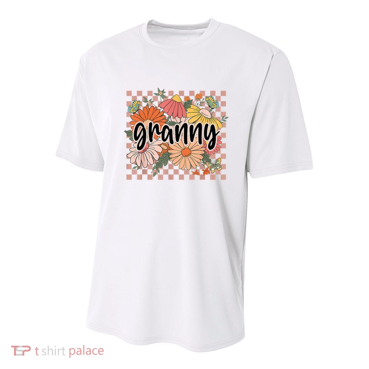 Granny Floral Mother'S Day Wildflower Girl Checkered Youth Performance Sprint T-Shirt