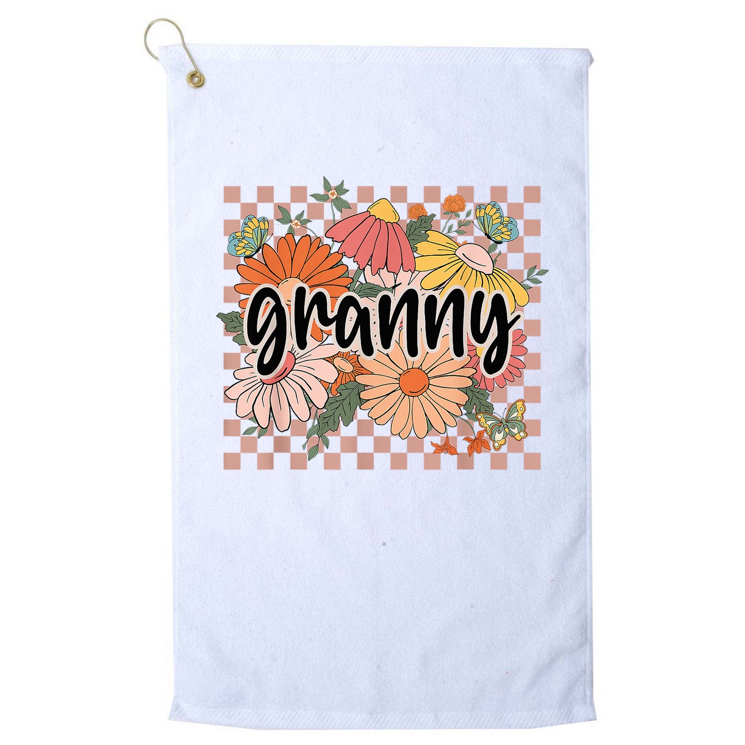 Granny Floral Mother'S Day Wildflower Girl Checkered Golf Towel