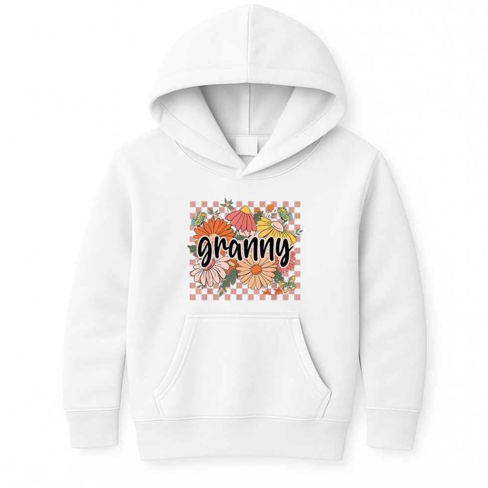 Granny Floral Mother'S Day Wildflower Girl Checkered Kids Hoodie