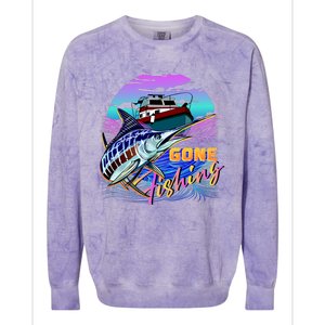 Gone Fishing Marlin Boat Colorblast Crewneck Sweatshirt