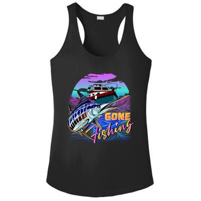 Gone Fishing Marlin Boat Ladies PosiCharge Competitor Racerback Tank