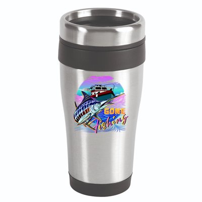 Gone Fishing Marlin Boat 16oz Travel Tumbler
