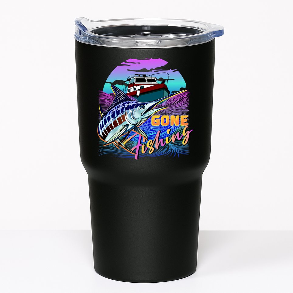 Gone Fishing Marlin Boat Tumbler