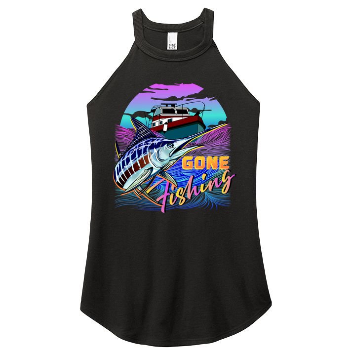 Gone Fishing Marlin Boat Women's Perfect Tri Rocker Tank