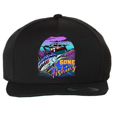 Gone Fishing Marlin Boat Wool Snapback Cap