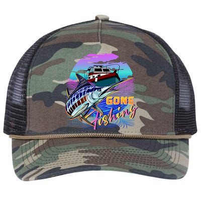 Gone Fishing Marlin Boat Retro Rope Trucker Hat Cap