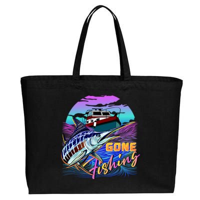 Gone Fishing Marlin Boat Cotton Canvas Jumbo Tote