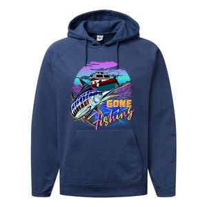 Gone Fishing Marlin Boat Performance Fleece Hoodie